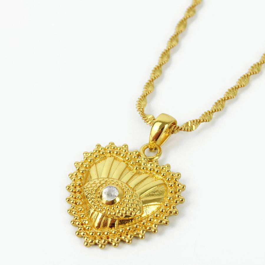 Gold Moonstone Heart Eye Long Pendant Necklace