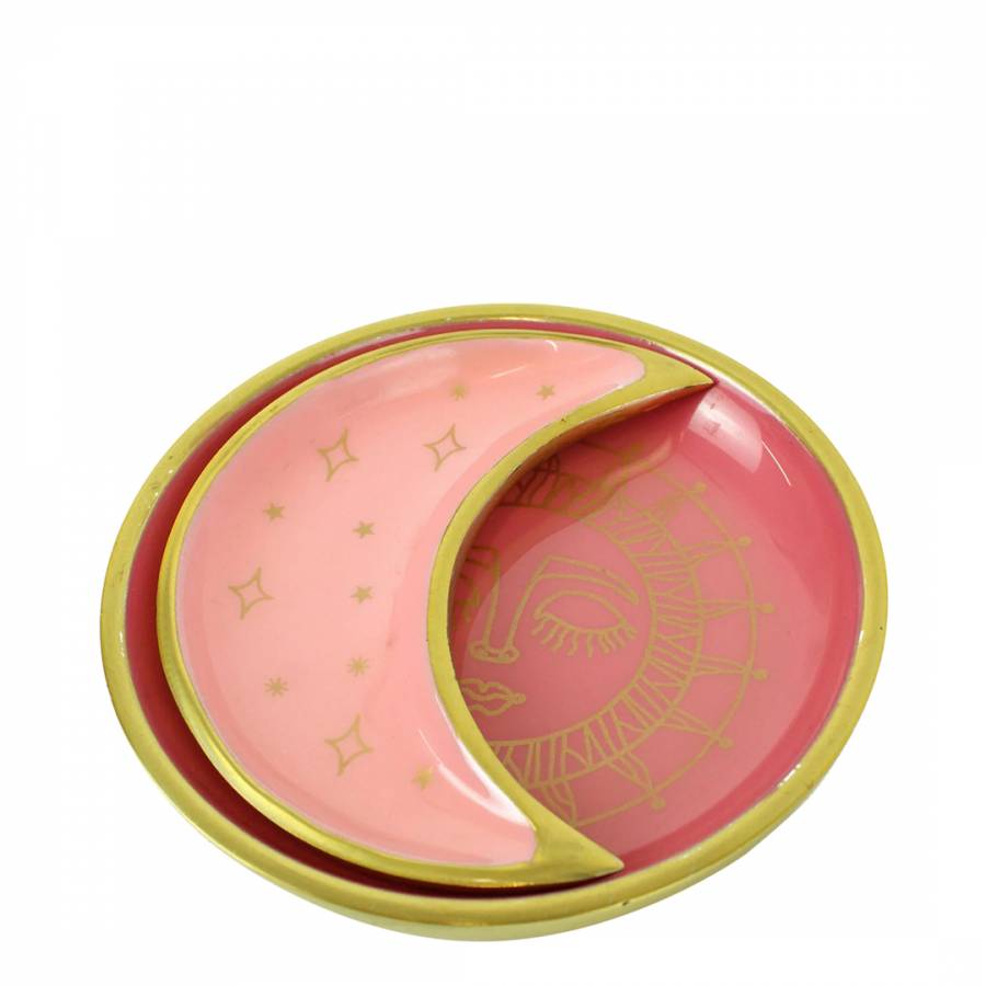 Pink Enamel Sun Face & Crescent Moon Trinket Dish