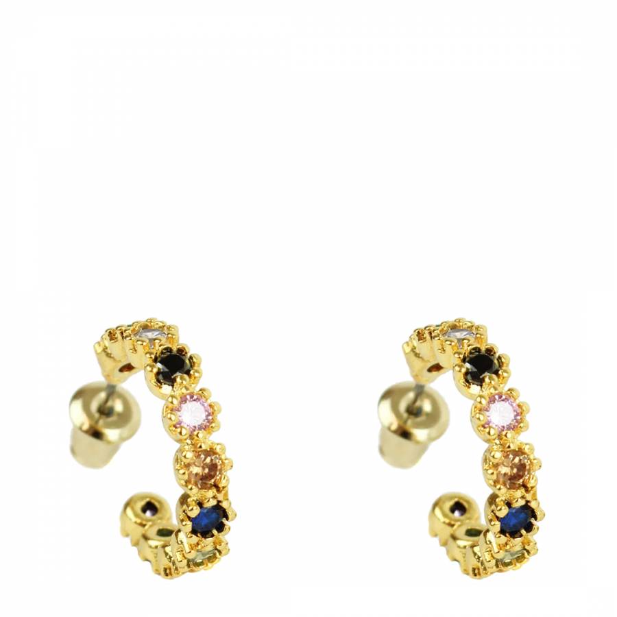 Gold Gemstone Hoop Stud Earrings