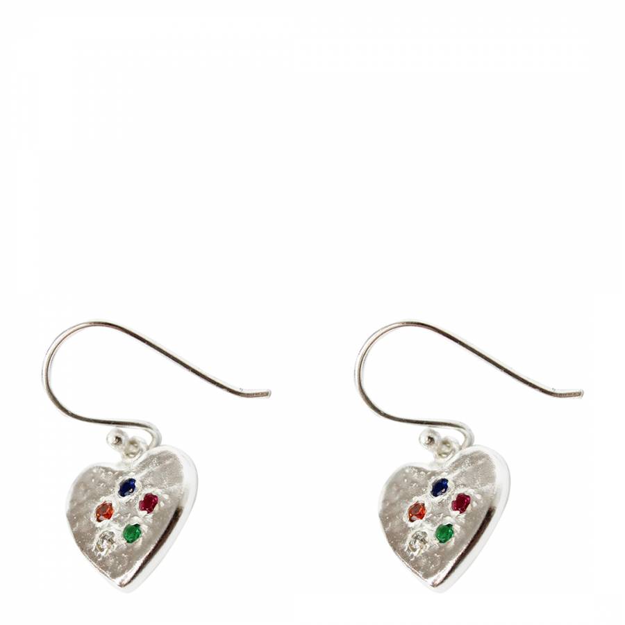Silver Heart Gem Studded Hook Earrings