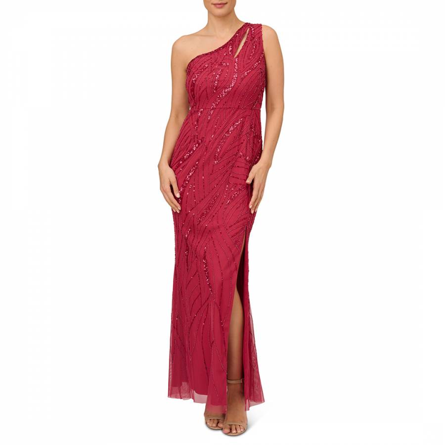 Dusty Red Beaded One Shoulder Dress