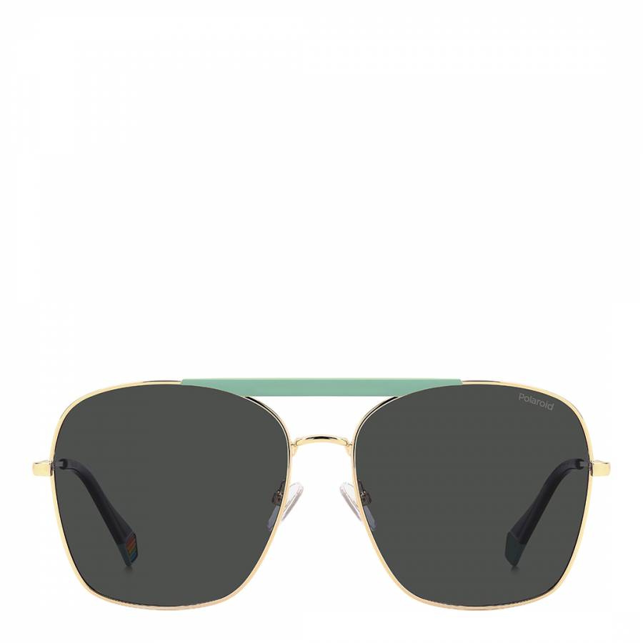 Matte Aqua Gold Square Double Bridge Sunglasses