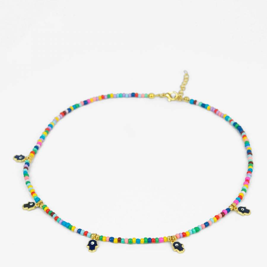 Beaded Rainbow Mini Hamsa Hand Charm Necklace