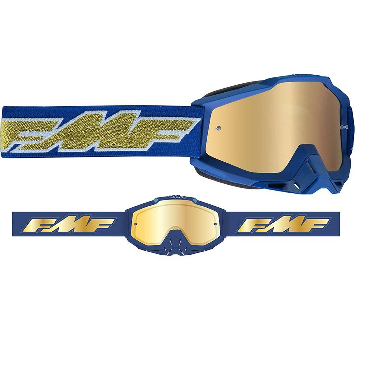 FMF Powerbomb Rocket Deep Navy Gold Mirror Golf Goggles Size