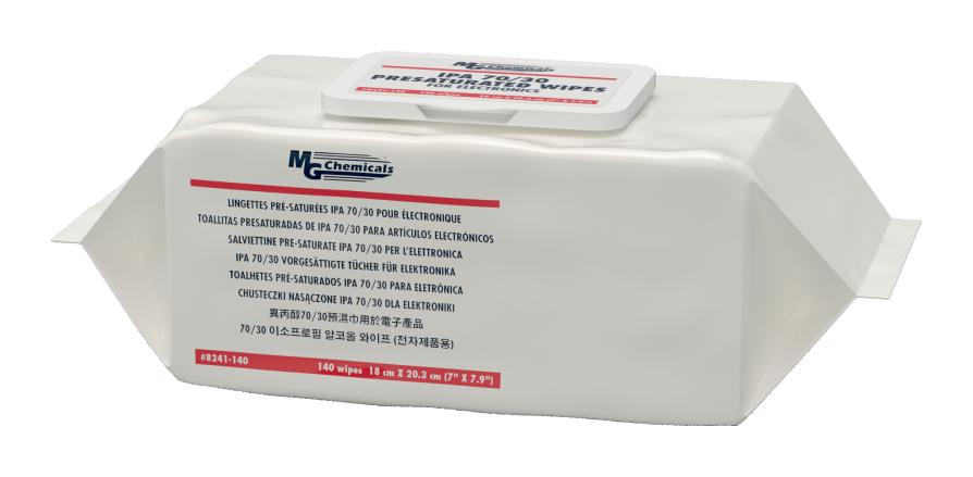 MG Chemicals 8241-140 Presaturated Wipe, Ipa 70/30, 203X180mm