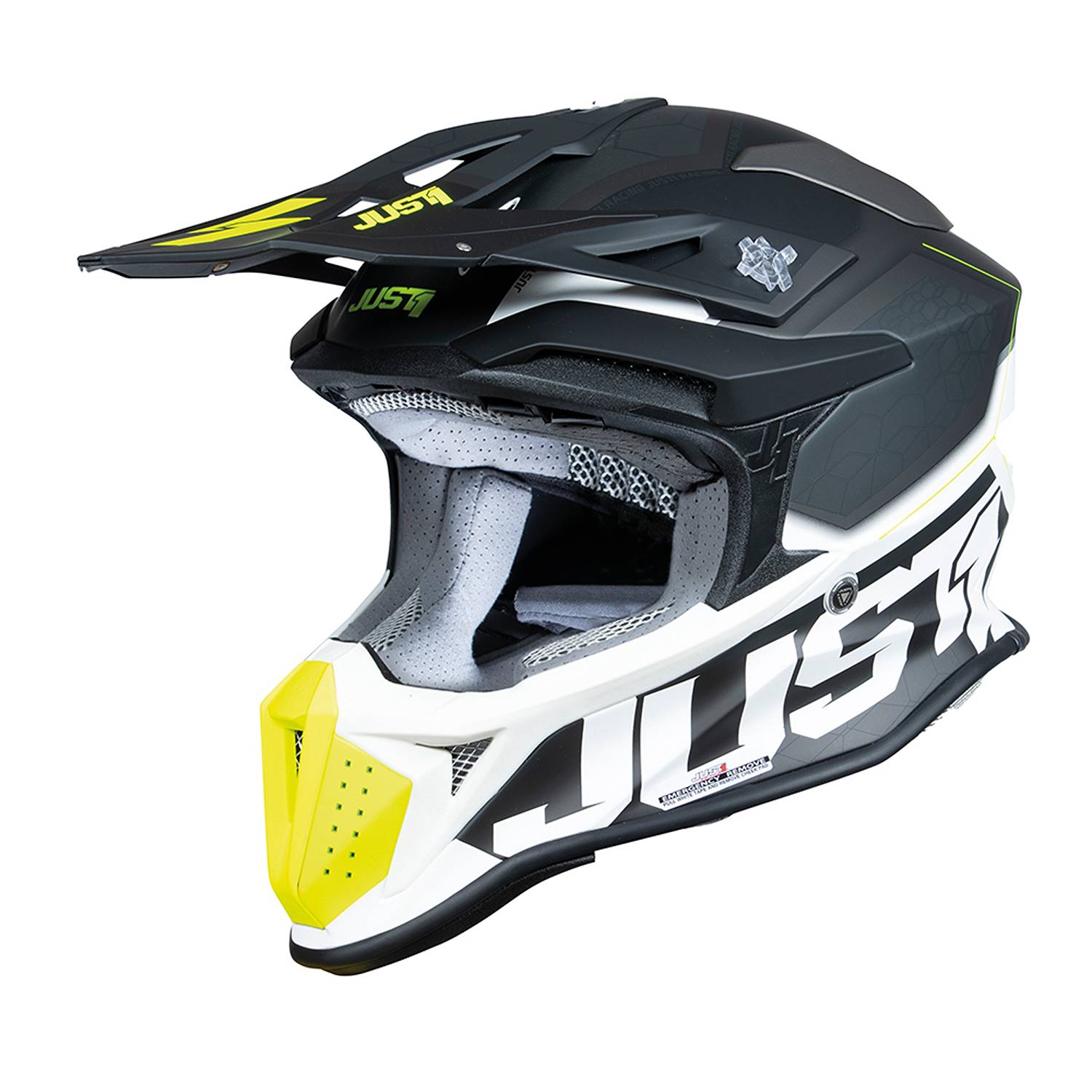 Just1 Helmet J-18F Hexa Black Grey Yellow Fluo White Matt Motocross Helmet Size XS