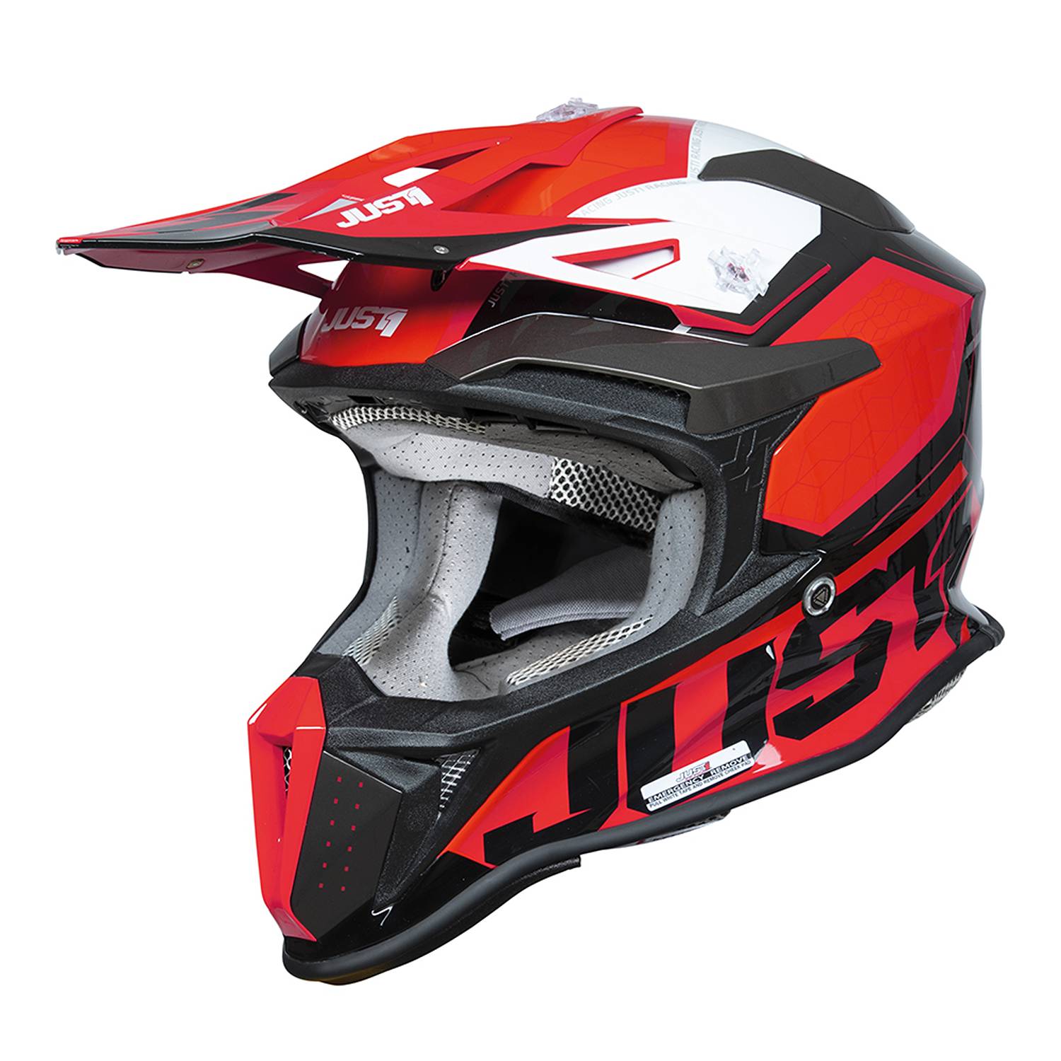 Just1 Helmet J-18F Hexa Red White Black Matt Motocross Helmet Size XS