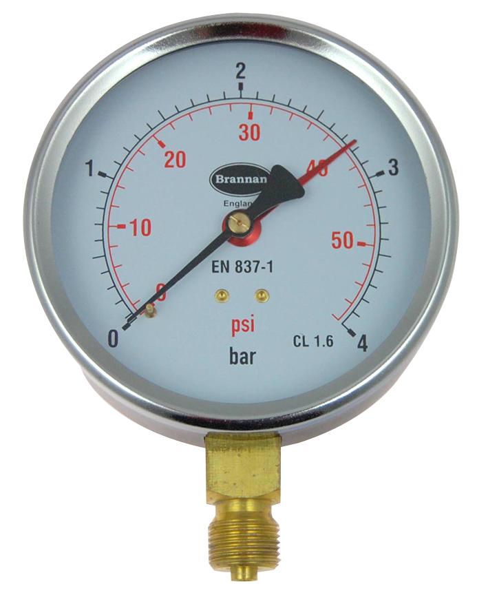 Brannan 34/653/0 Pressure Gauge, Dial, 0 To 4 Bar