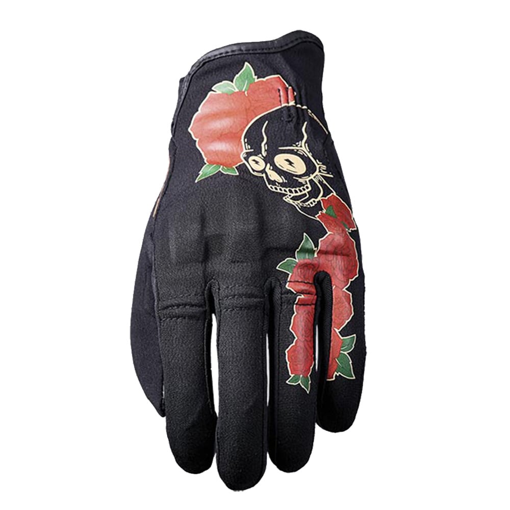 Five Flow Woman Skull&Roses Gloves Black Red Size L
