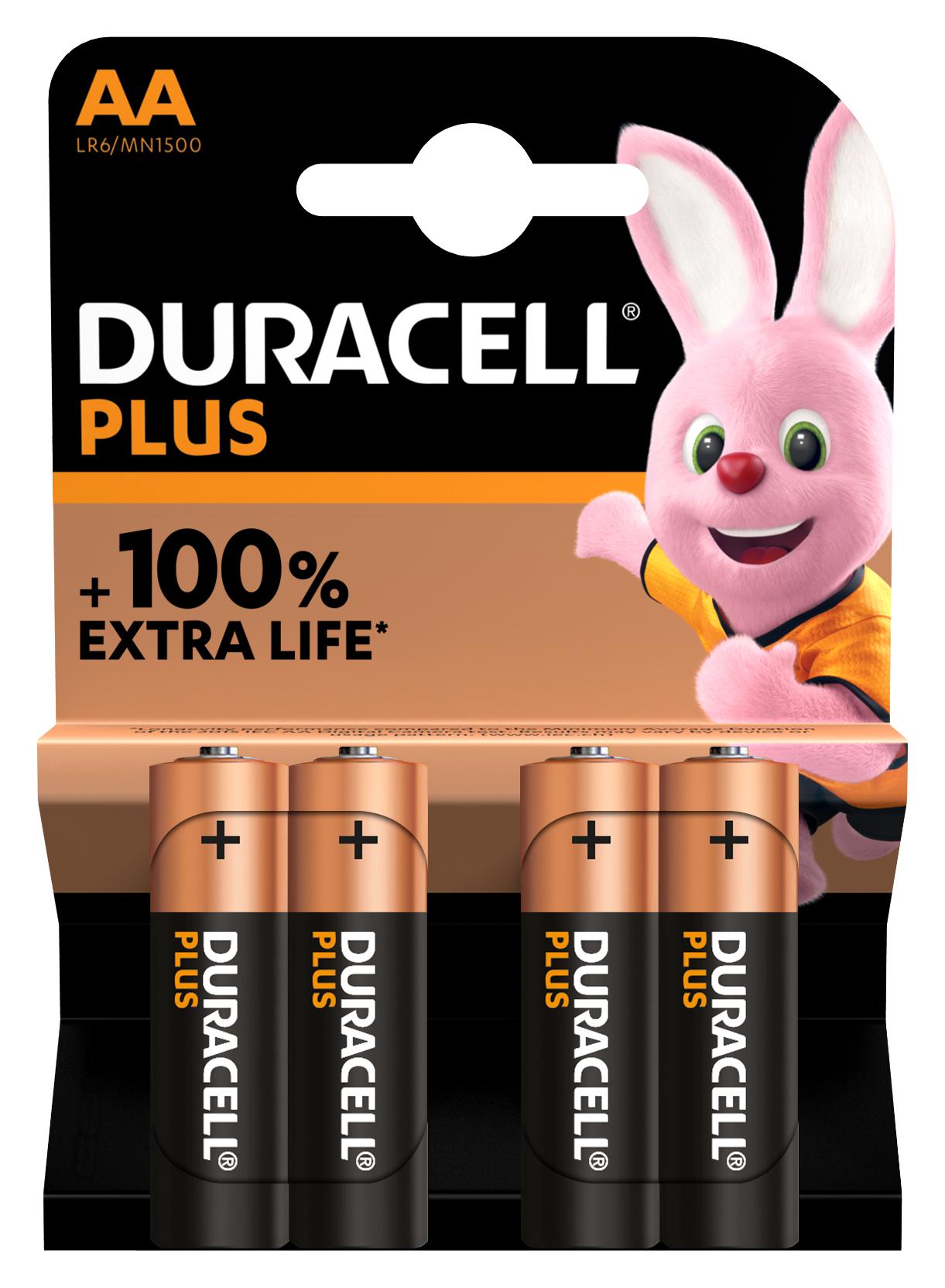 Duracell Mn1500 P4 +/pwr Battery, Alkaline, 1.5V, Aa, 4Pk