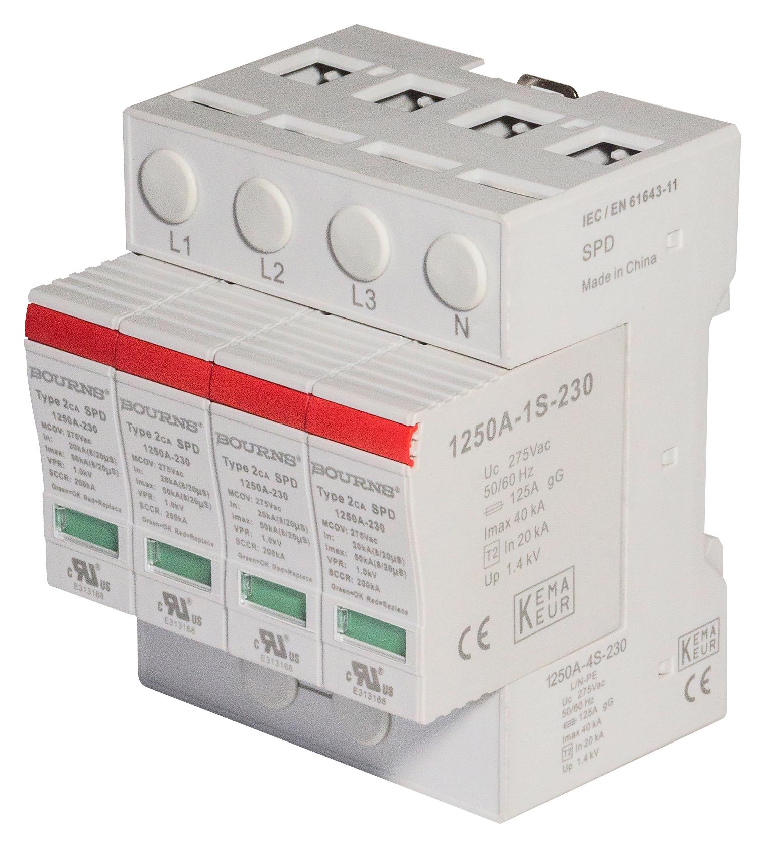 Bourns 1250A-4S-600 Surge Protector, 4P, Type 2 & 4, 40Ka