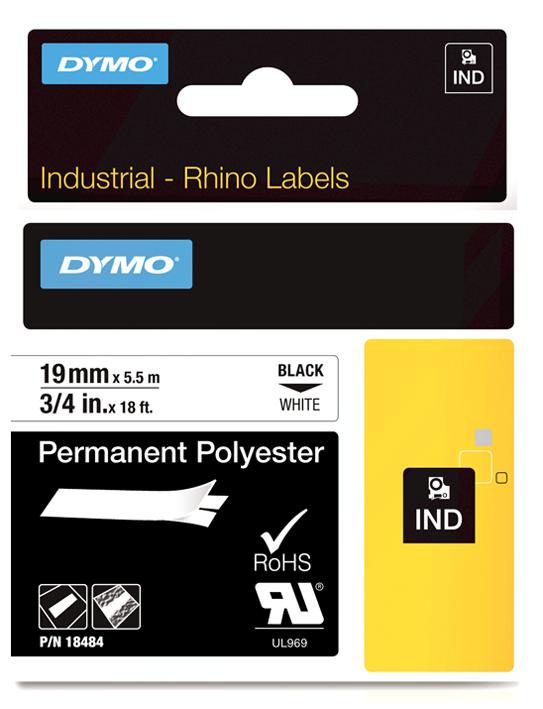 Dymo 18484 Tape, Perm, Poly, White, 19mm x 5.5M