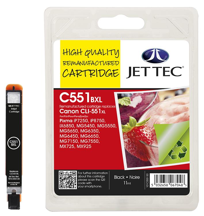 Jet Tec 101C055130 Ink Cart, Reman, Canon Cli-551Xl Black