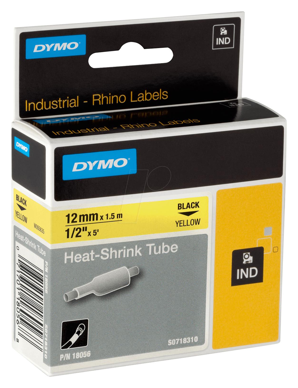 Dymo 18056 Tubing, Heat Shrink, 12mm x 1.5M, Yl
