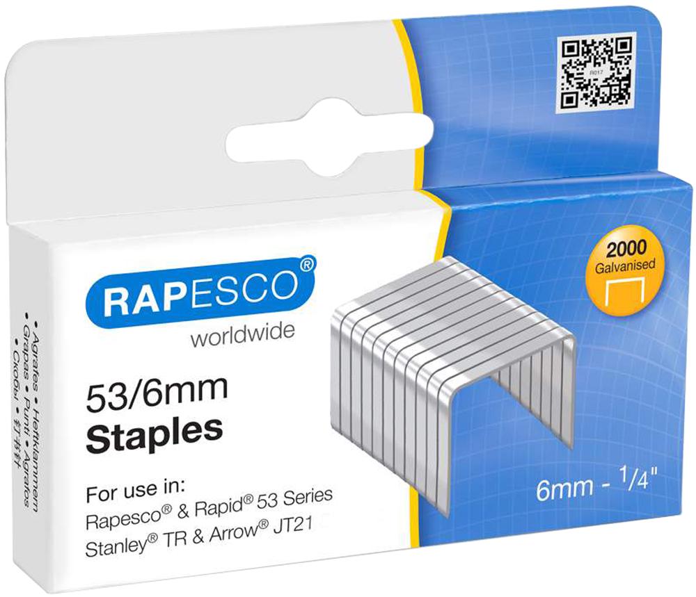 Rapesco 0751 Staples 53/6mm, Box Of 2000