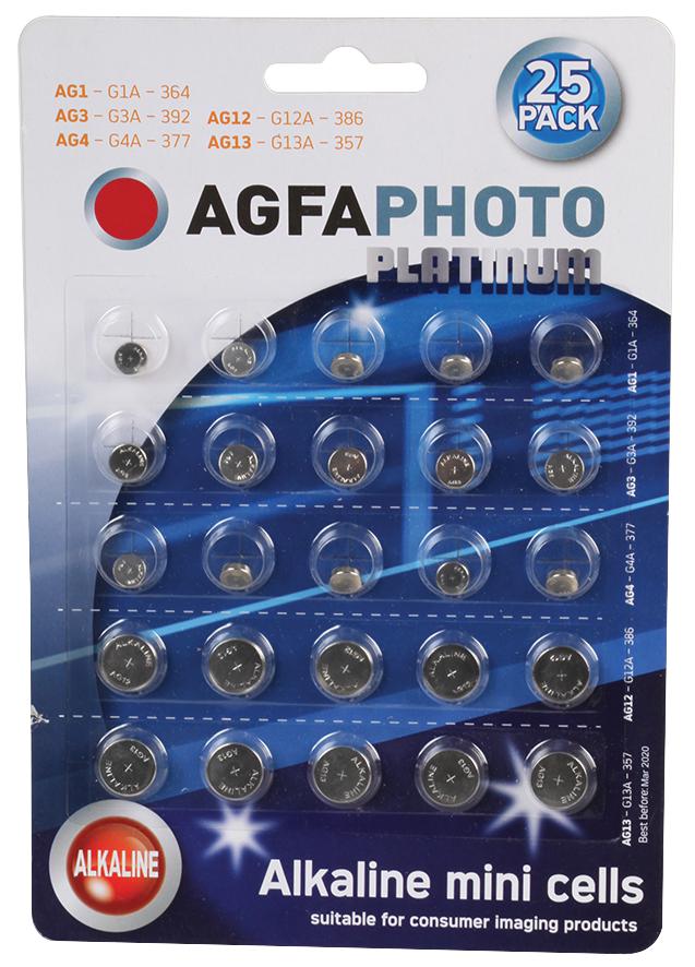 Agfa Agfmultiwatch Battery, Alkaline Button, Multi 25 Pack