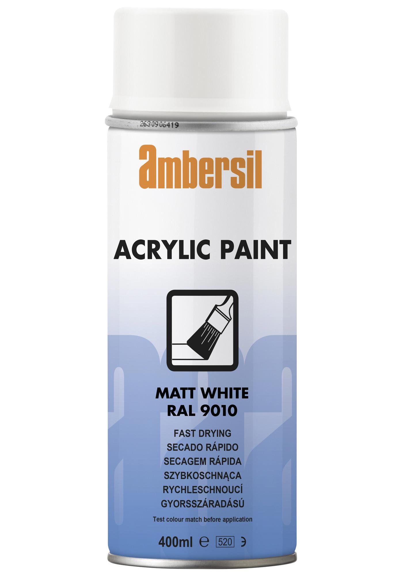 Ambersil Acrylic Paint, White Ral 9010, 400Ml Conformal Coating, Aerosol, White, 400Ml