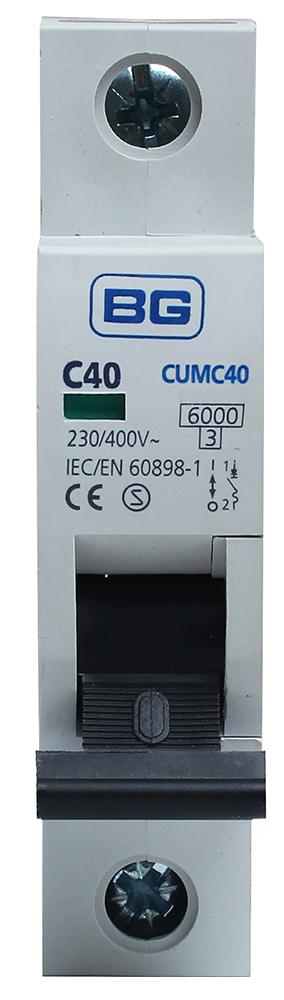 Bg Electrical Cumc40-01 40A Type C Mcb, Single Pole, 6Ka
