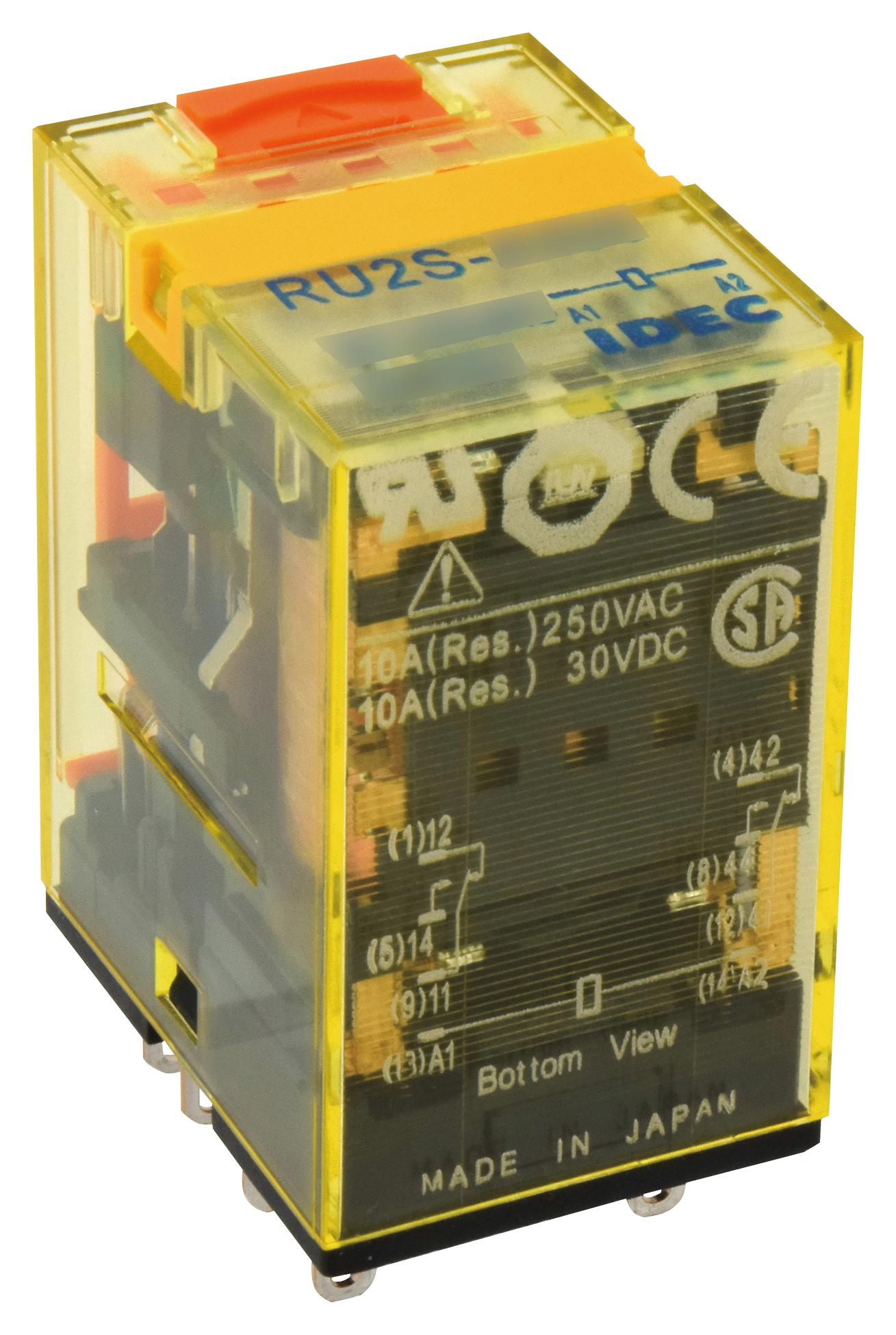 IDEC Ru2S-A24 Power Relay, Dpdt, 24Vac, 10A, Socket