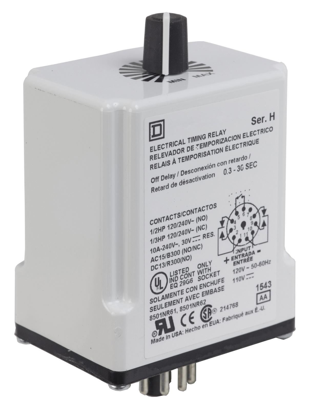 Square D By Schneider Electric 9050Jck24V20 Time Delay Relay, Dpdt, 1.2S-102S/120Vac