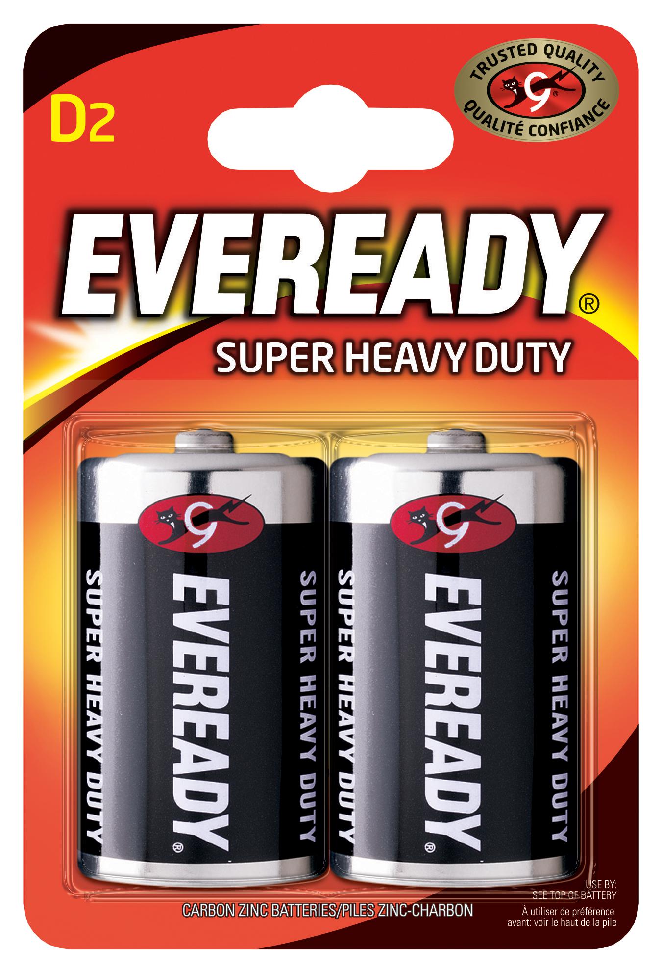 Ever Ready E300782100 Battery, Zinc Chloride, 1.5V, D, Pk2