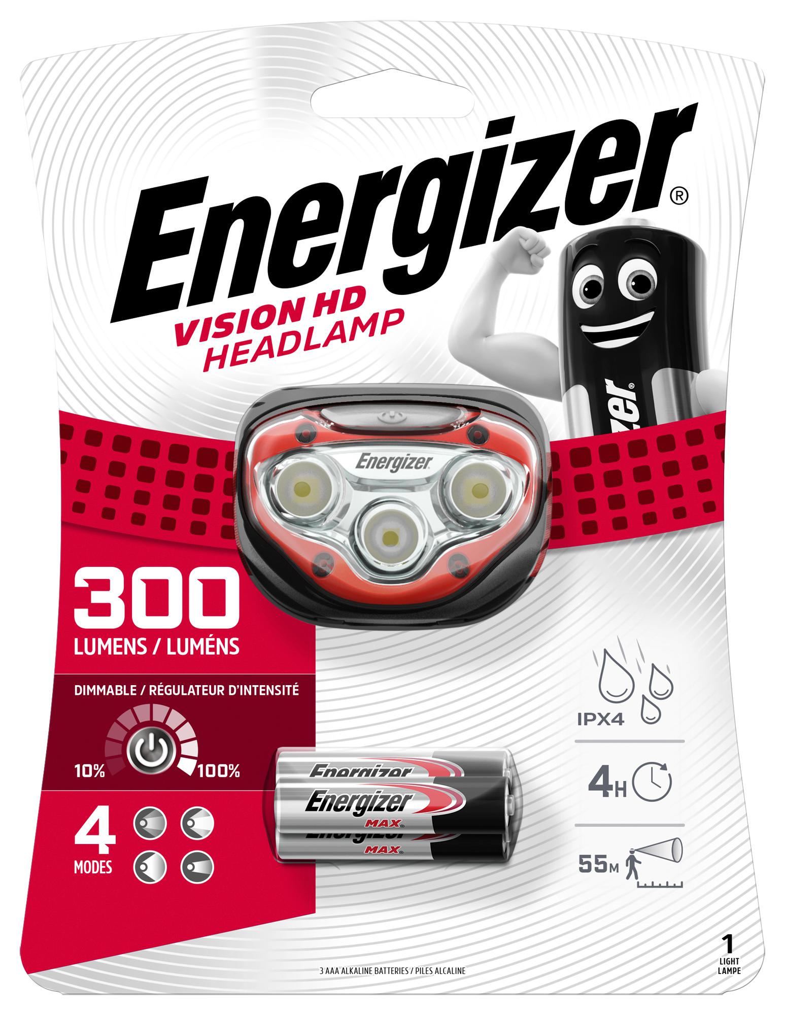 Energizer E300280502 Head Light, 300Lm, 55M, Led, 3 X Aaa Bat