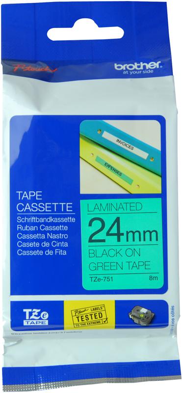 Brother Tze751 24mm Black On Green Tape