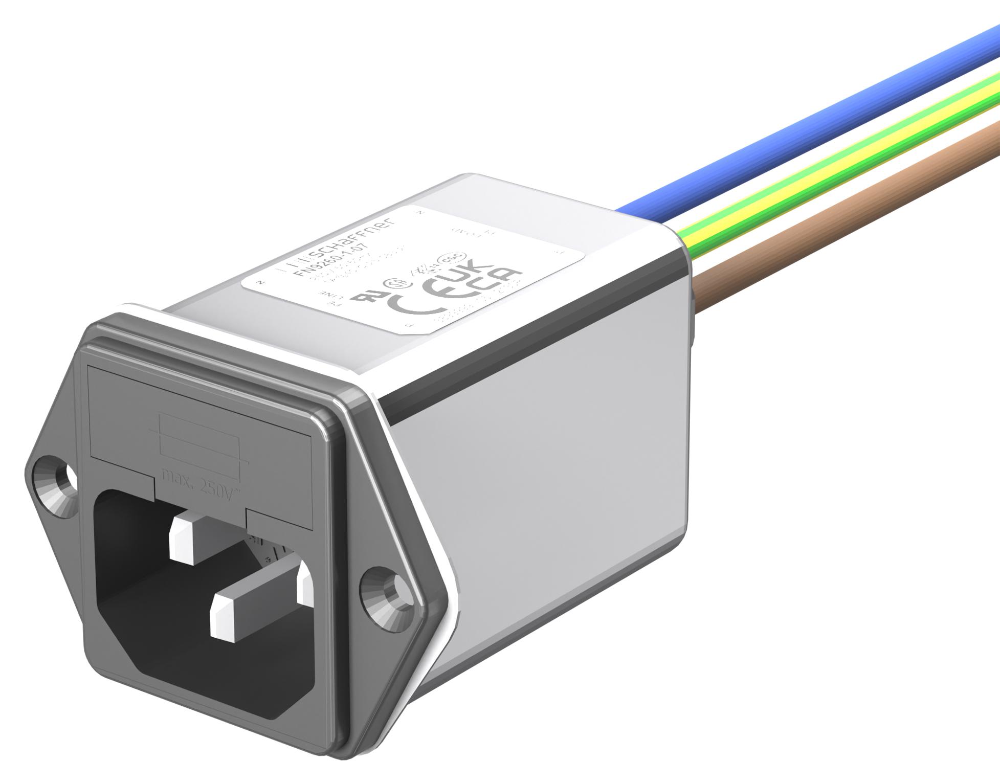 Schaffner Fn9262S-4-07 Filtered Iec Mod W/ Fuse, C14, 4A, Wire