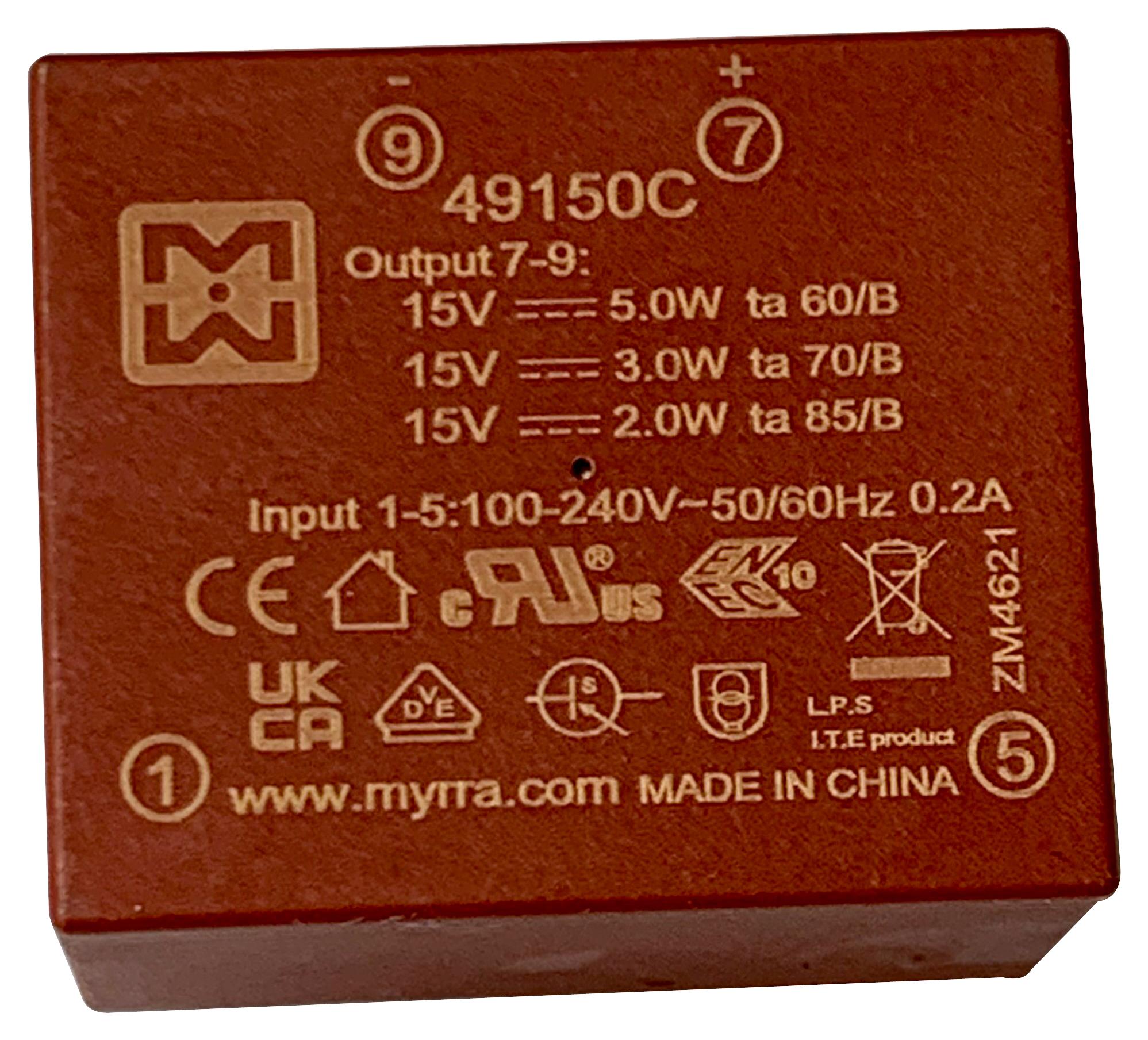 Myrra 49150C Power Supply, Ac-Dc, 15V, 0.33A