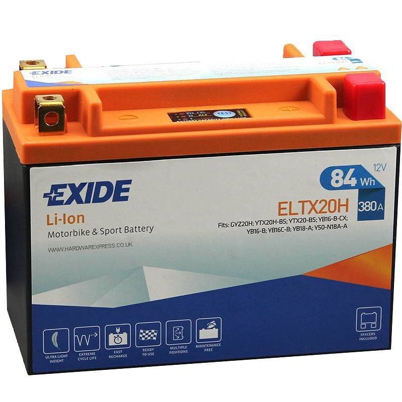 Exide ELTX20H Lithium-ion Motorcycle Battery Size