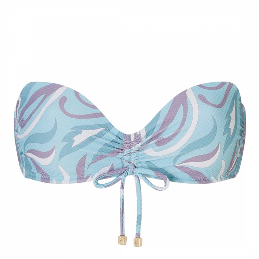 Blue Ruched Bandeau Bikini Top