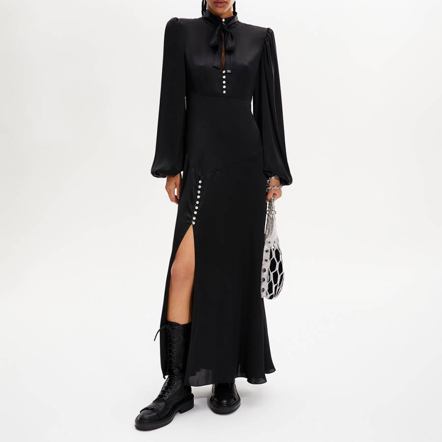 Black Satin Split Leg Midi Dress
