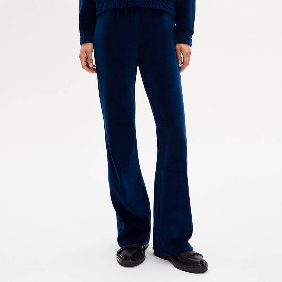 Navy Velour Flare Trousers