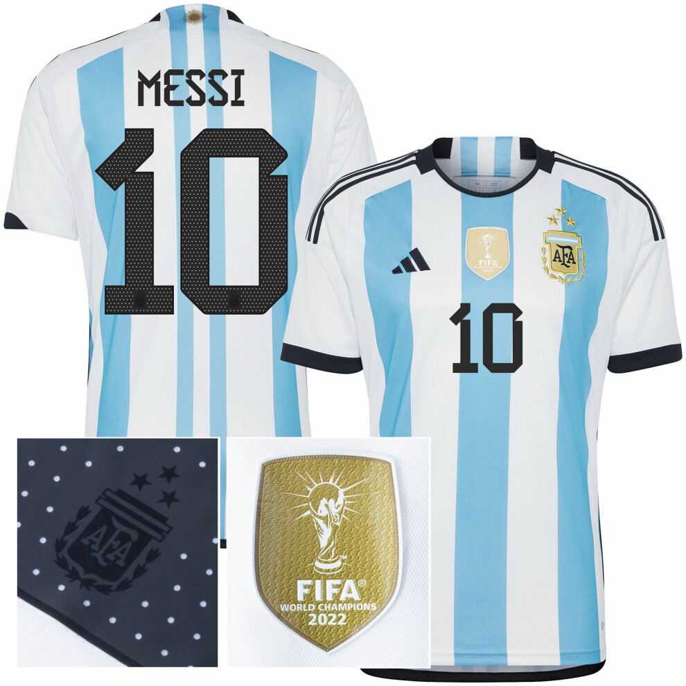 (M) 2022-23 Argentina Home 3 Star Messi No.10 Shirt FIFA Patch Blue/White