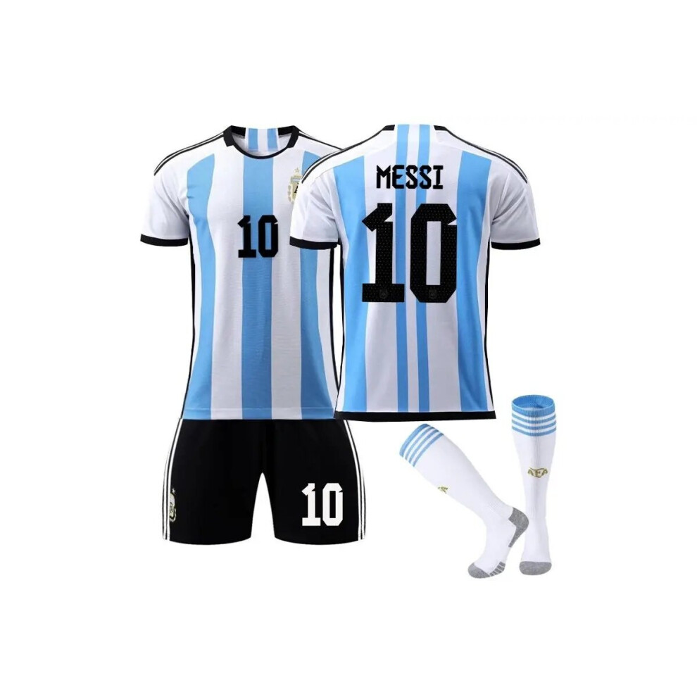 (26) 2022 World Cup Argentina Messi No.10 Soccer Jersey Set Tootball Kits T-shirt For Kids Adult