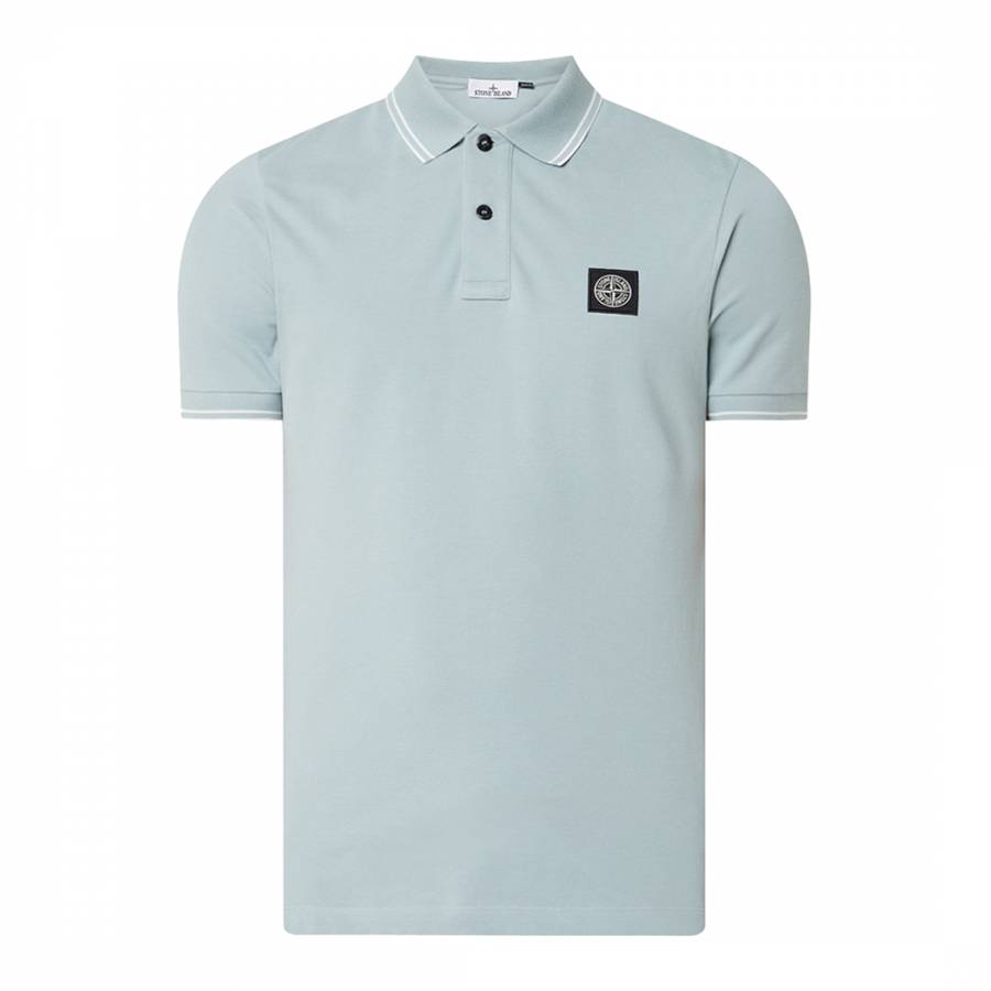 Sky Blue Pique Cotton Blend Polo Shirt
