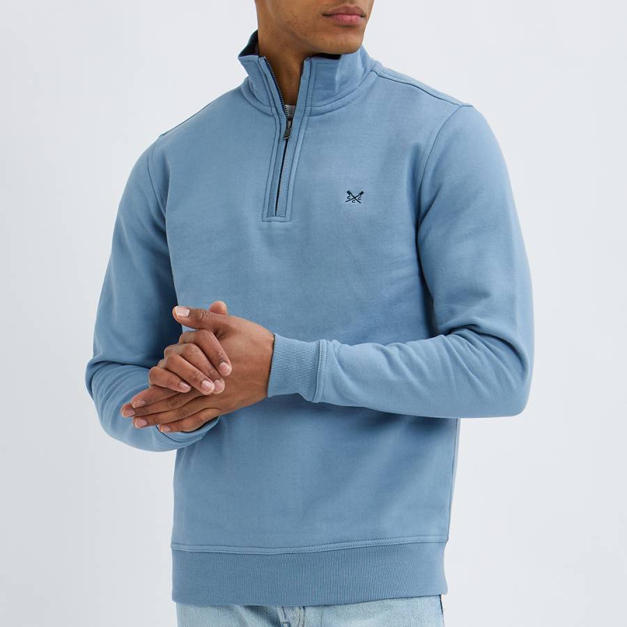 Blue Half Zip Solid Sweatshirt