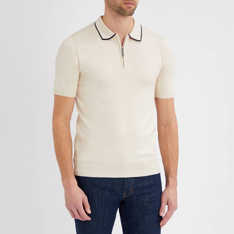 Stone Half Zip Contrast Collar Polo Shirt