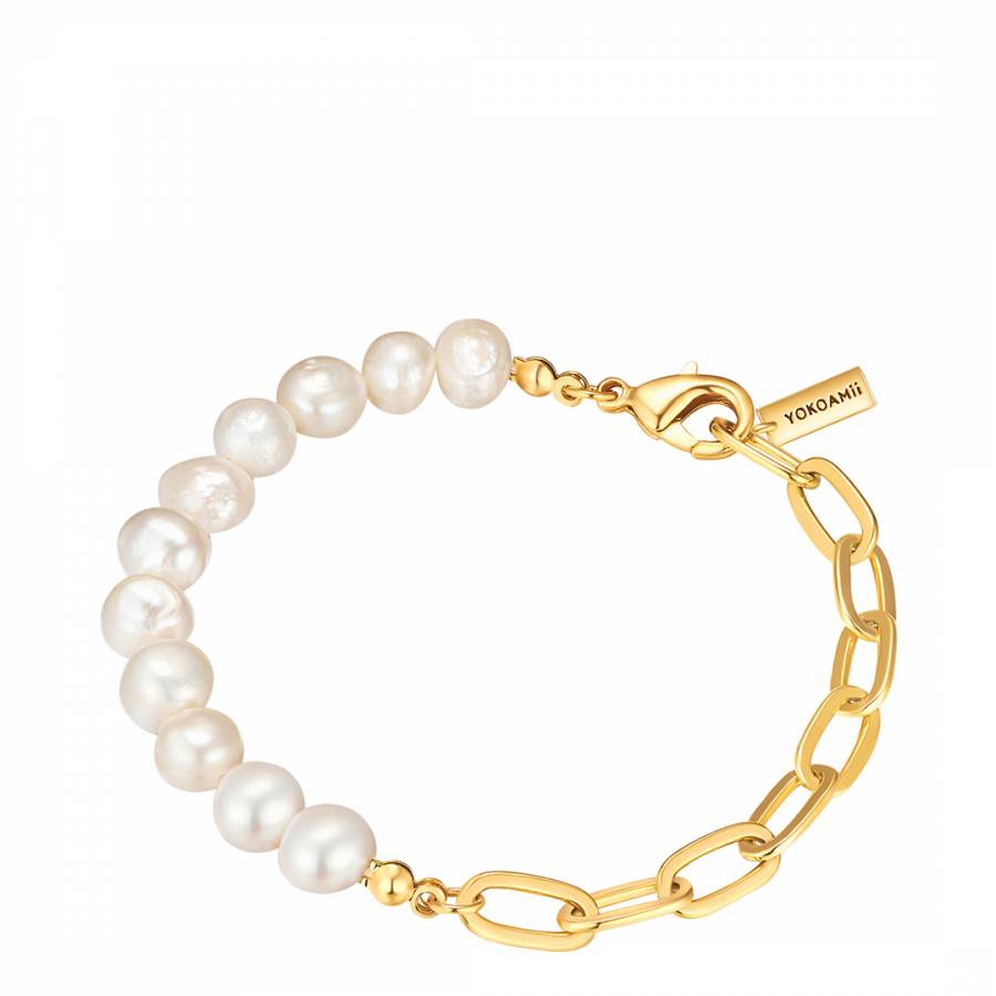 Yellow Gold Freshwater Cultured Pearl Bracelet