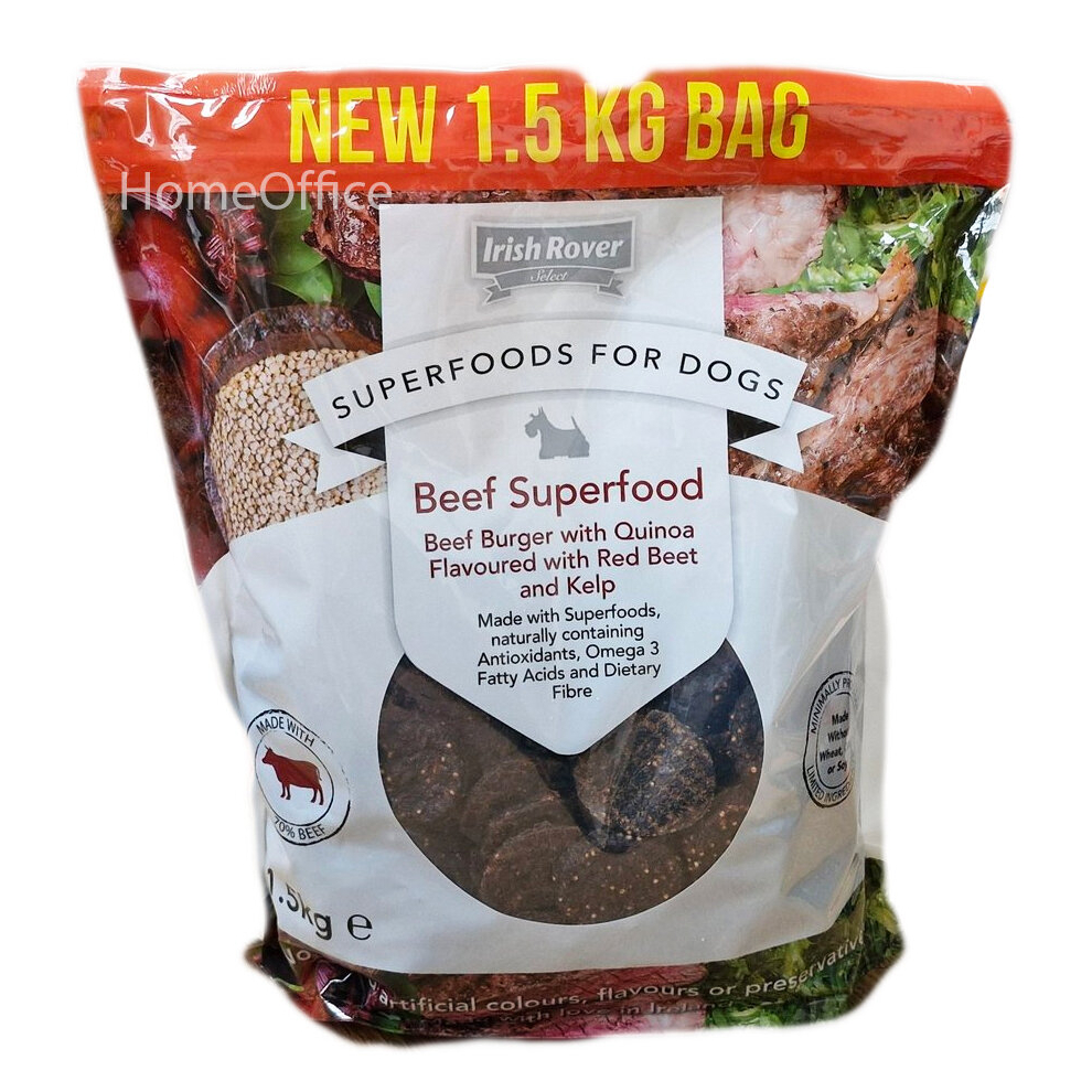 1.5Kg Irish Rover Superfoods Dog Treats Beef Burger Quinoa Beet Kelp