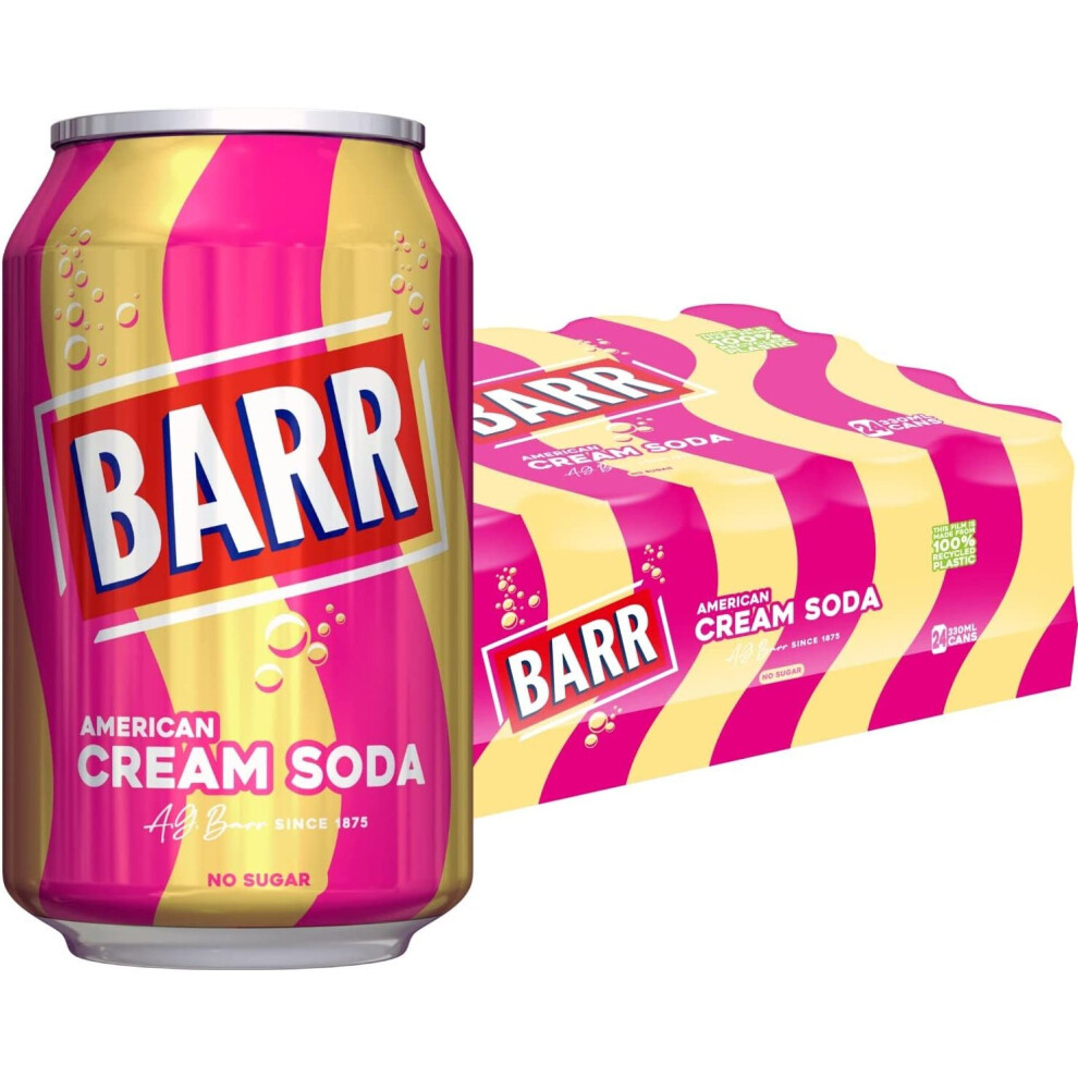 BARR since 1875, Cream Soda, 24 pack Fizzy Drink Cans, No Sugar, 24 x 330 ml