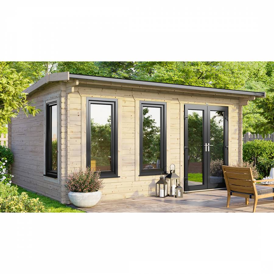 SAVE £1370 16x12 Power Apex Log Cabin Right Double Doors - 44mm