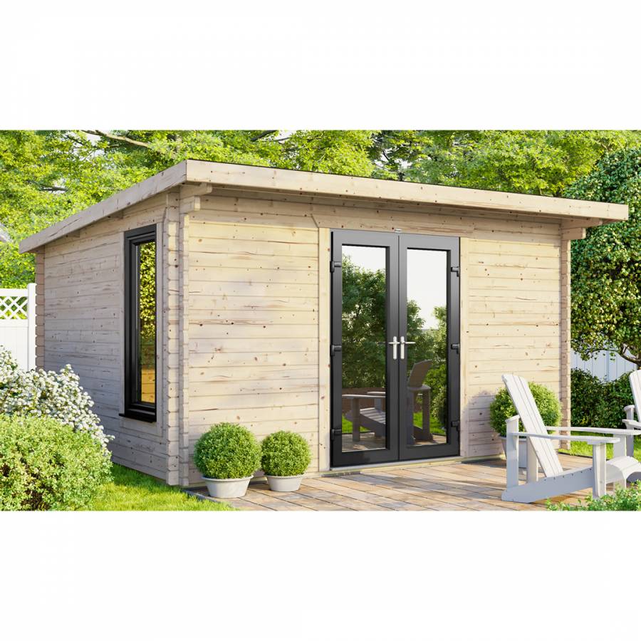 SAVE £1130  14x10 Power Pent Log Cabin Central Double Doors - 44mm