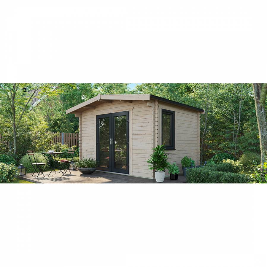 SAVE £1130  10x12 Power Chalet Log Cabin Central Double Doors - 44mm