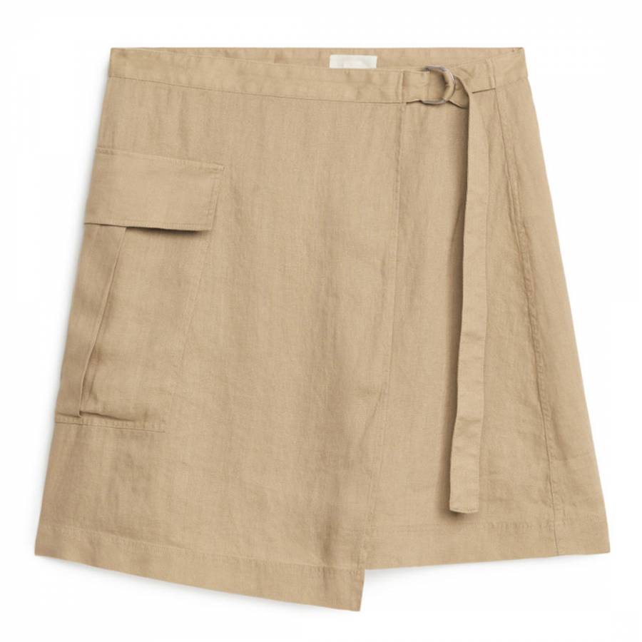 Beige Utility Linen Skirt