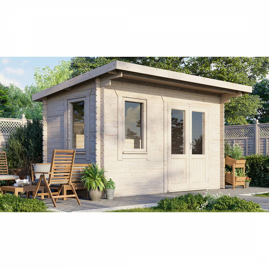 SAVE £530 14x8 Power Pent Log Cabin Doors to the Right  -  28mm