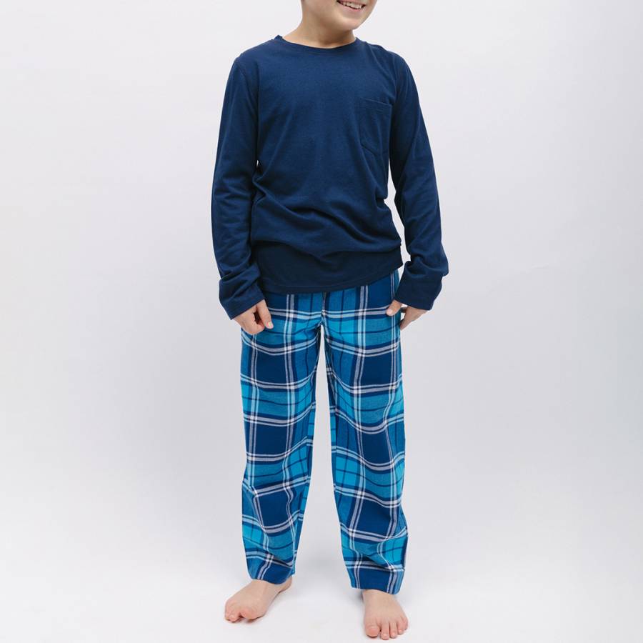 Blue Felix Unisex Jersey Top and Check Pyjama Bottom Set