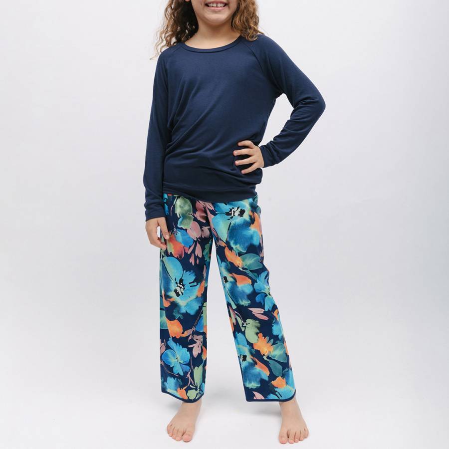 Blue Bea Girls Slouch Jersey Top and Floral Print Pyjama Set