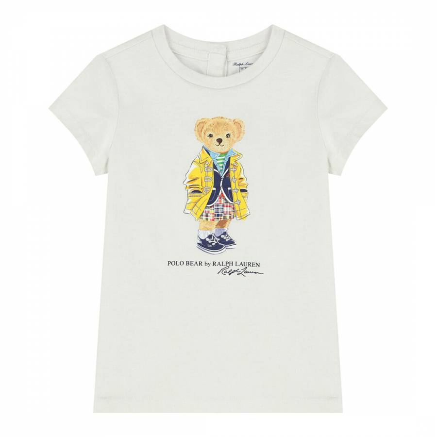 Baby Girl's White Jersey Teddy Cotton T-Shirt