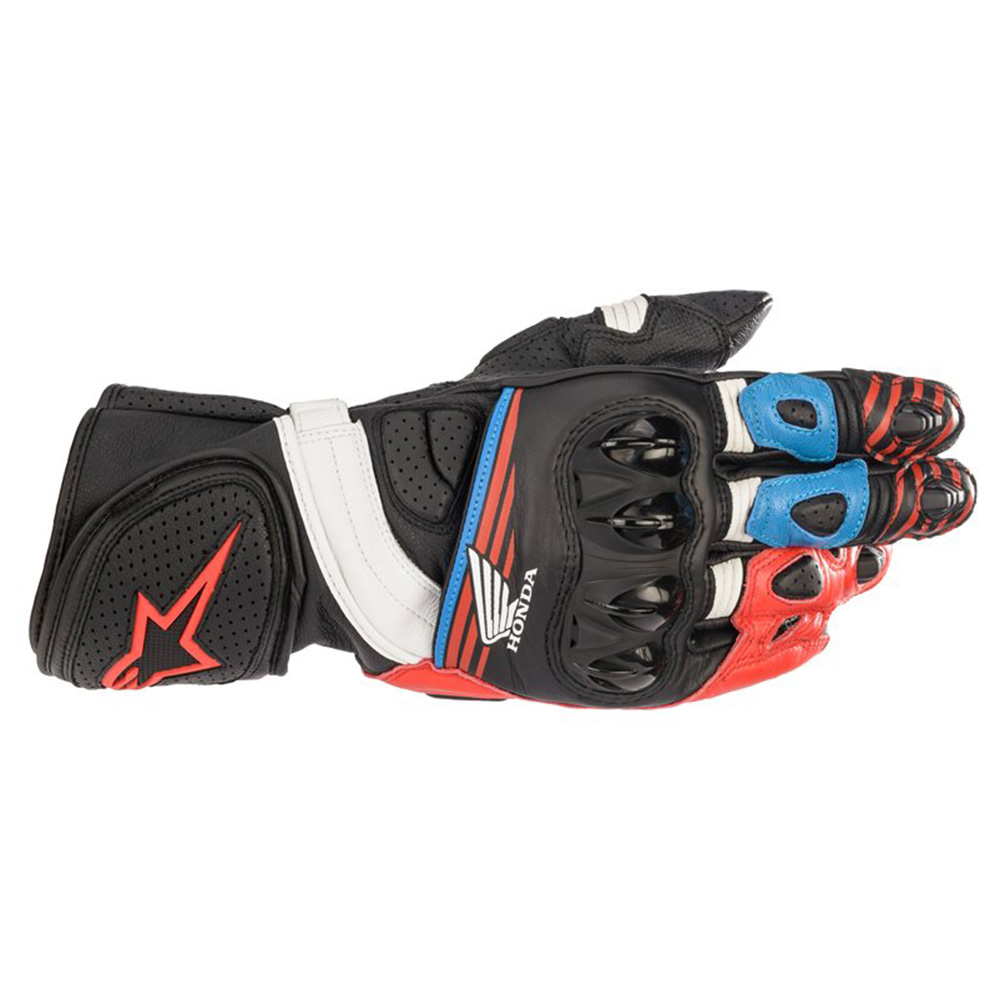 Alpinestars Honda GP Plus R V2 Gloves Black Bright Red Blue Size L